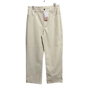 JUSTFAB women's NWT Faux Leather straight leg pants, Cream Beige, Size Large L